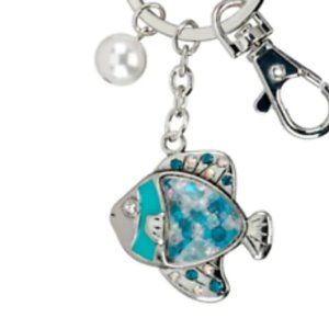 Antique Motif Rhodium Fish Keychain By Bead Landing
